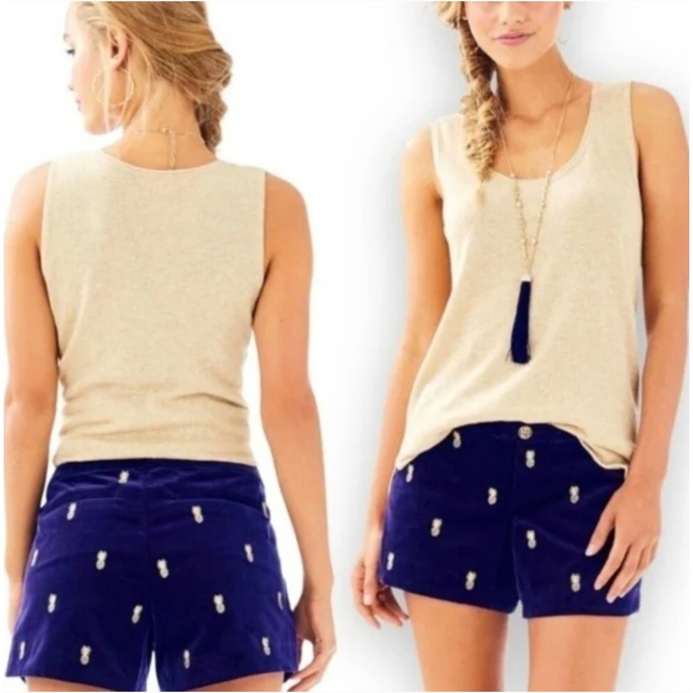 Lilly Pulitzer Adie Velvet Embroidered Pineapple Shorts True Navy Blue 4 27156